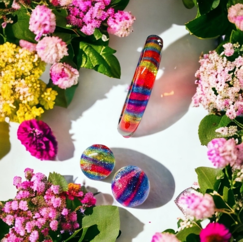 Rainbow bracelet and matching earrings